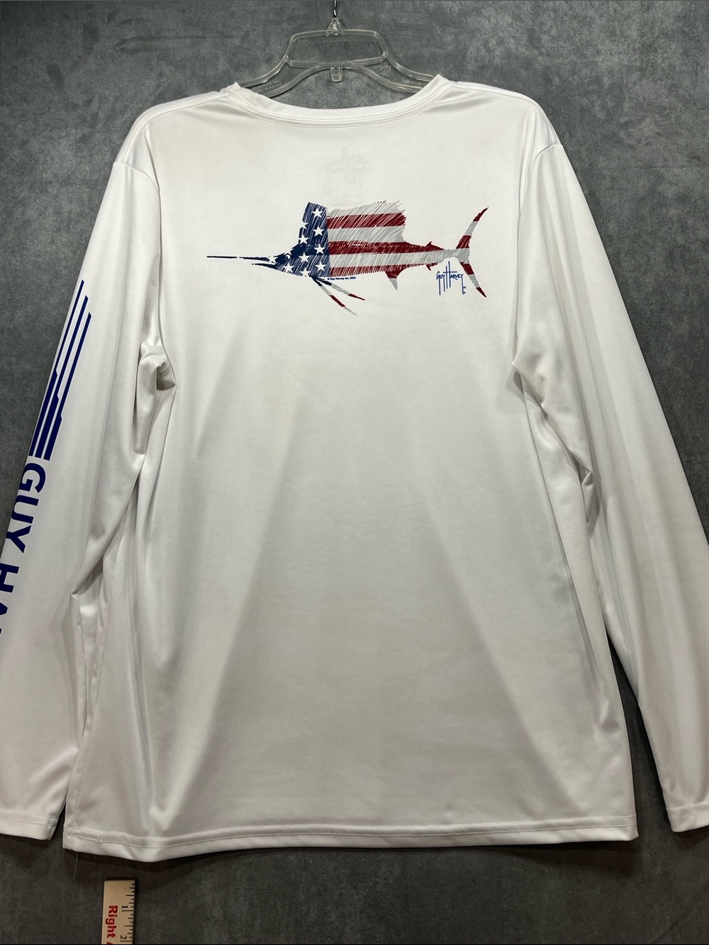 Guy Harvey Marlin American Flag Performance Fishing Shirt Men's L